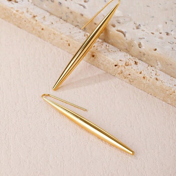 Stud Earrings, Minimalist Stainless Steel Long Trendy Stud Earrings - Picture 4 of 4